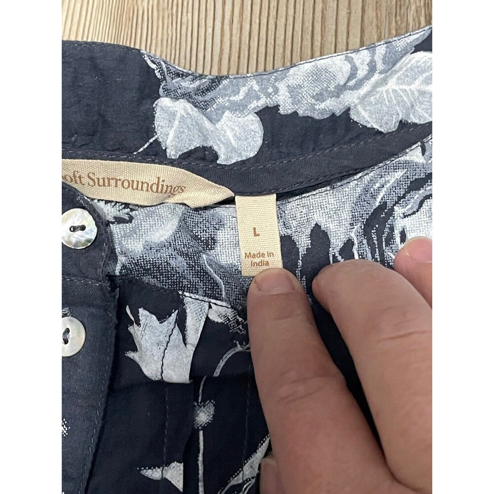 Soft Surroundings Womens Size L Blue Tuberosa Floral Blouse Roll Tab Sleeve - Picture 5 of 10